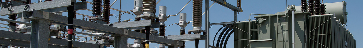 Close-up of substation components for voltage transformation and electricity flow control