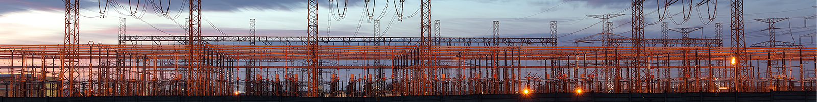 Large electrical substation with grid automation and high-voltage transmission lines