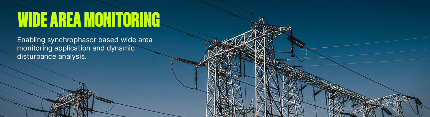 High-voltage transmission towers illustrating GE Vernova wide area monitoring solutions