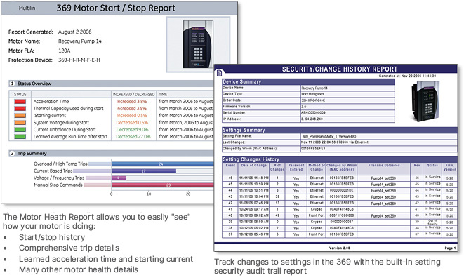 369 motor start/stop and security/change histroy reports