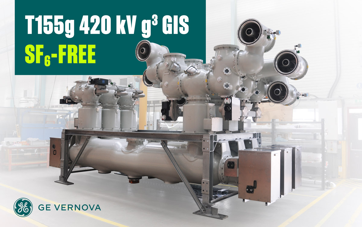 GE Vernova T155g 420 kV g³ GIS switchgear featuring SF6-free clean grid technology