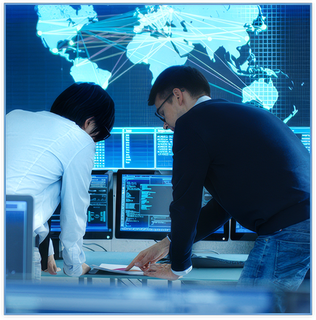 IT professionals in a NOC managing and monitoring critical network systems