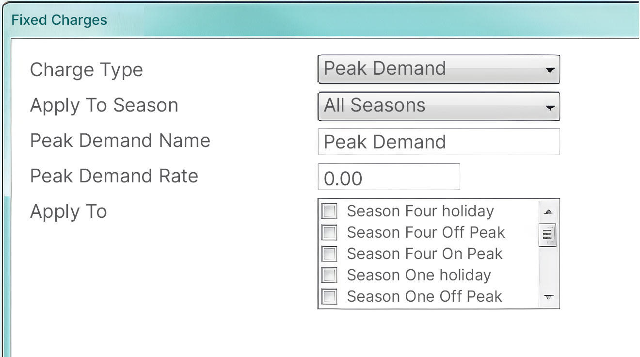 Simple configuration of peak demand charges