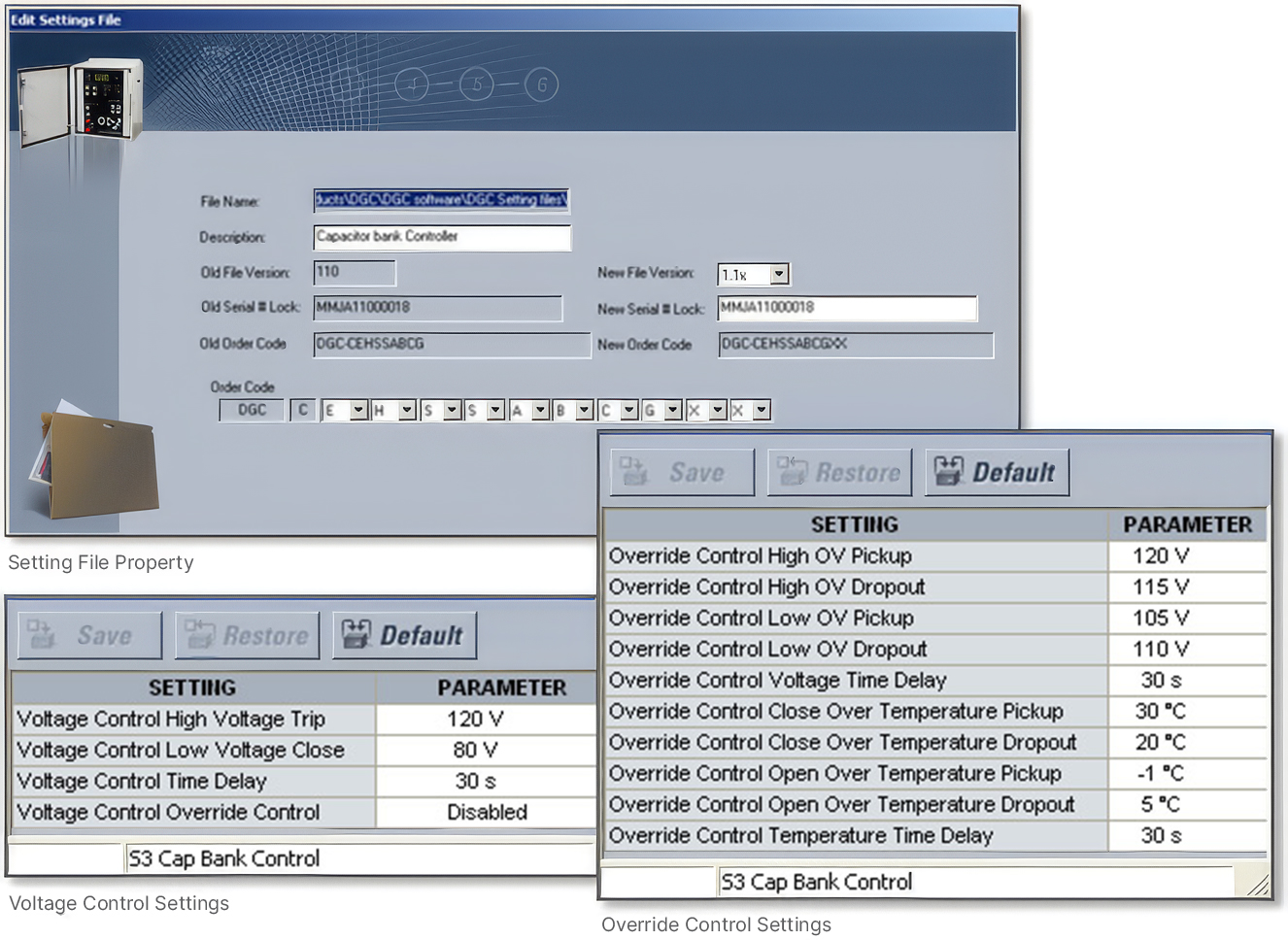 Voltage control settings and override control settings