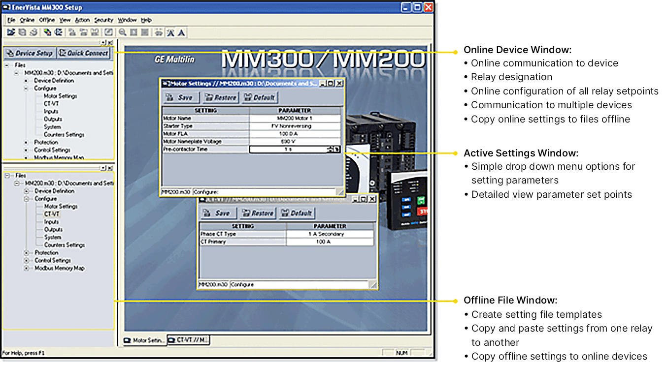Enervista MM200 setup sample screen