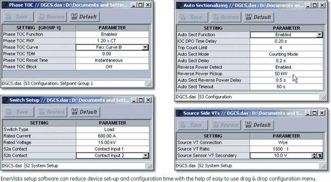 Enervista setup software can reduce device setup and configuration time with the help of easy to use drag & drop configuration menu